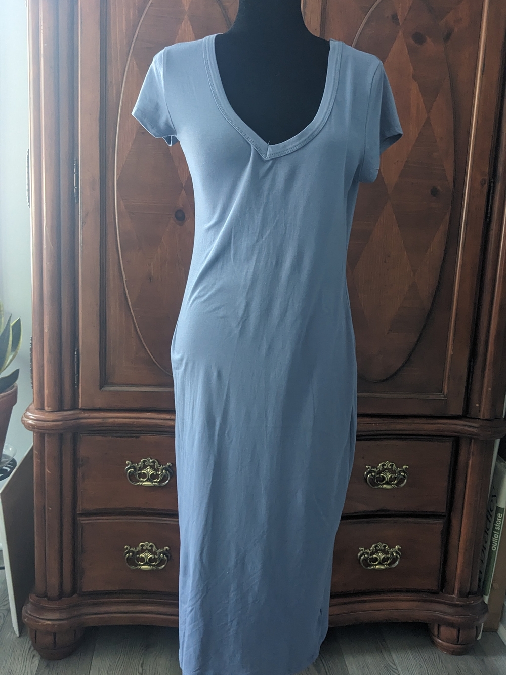 No Boundaries Light Blue V-Neck Maxi Dress L New